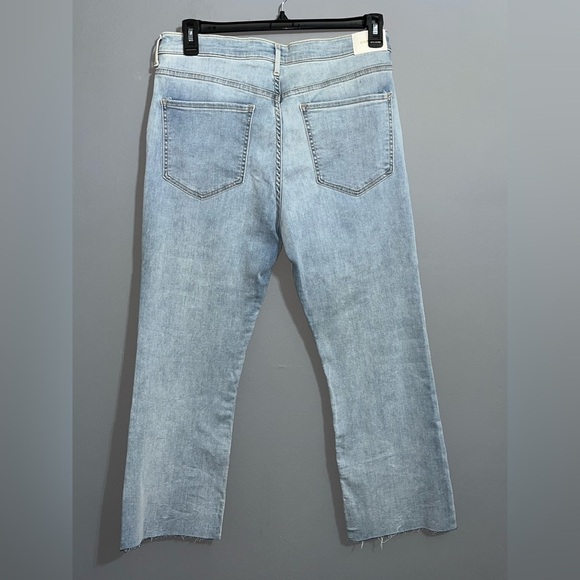 Express High Waisted Light Wash Raw Hem Cropped Flare Jeans size 14 - Picture 5 of 10